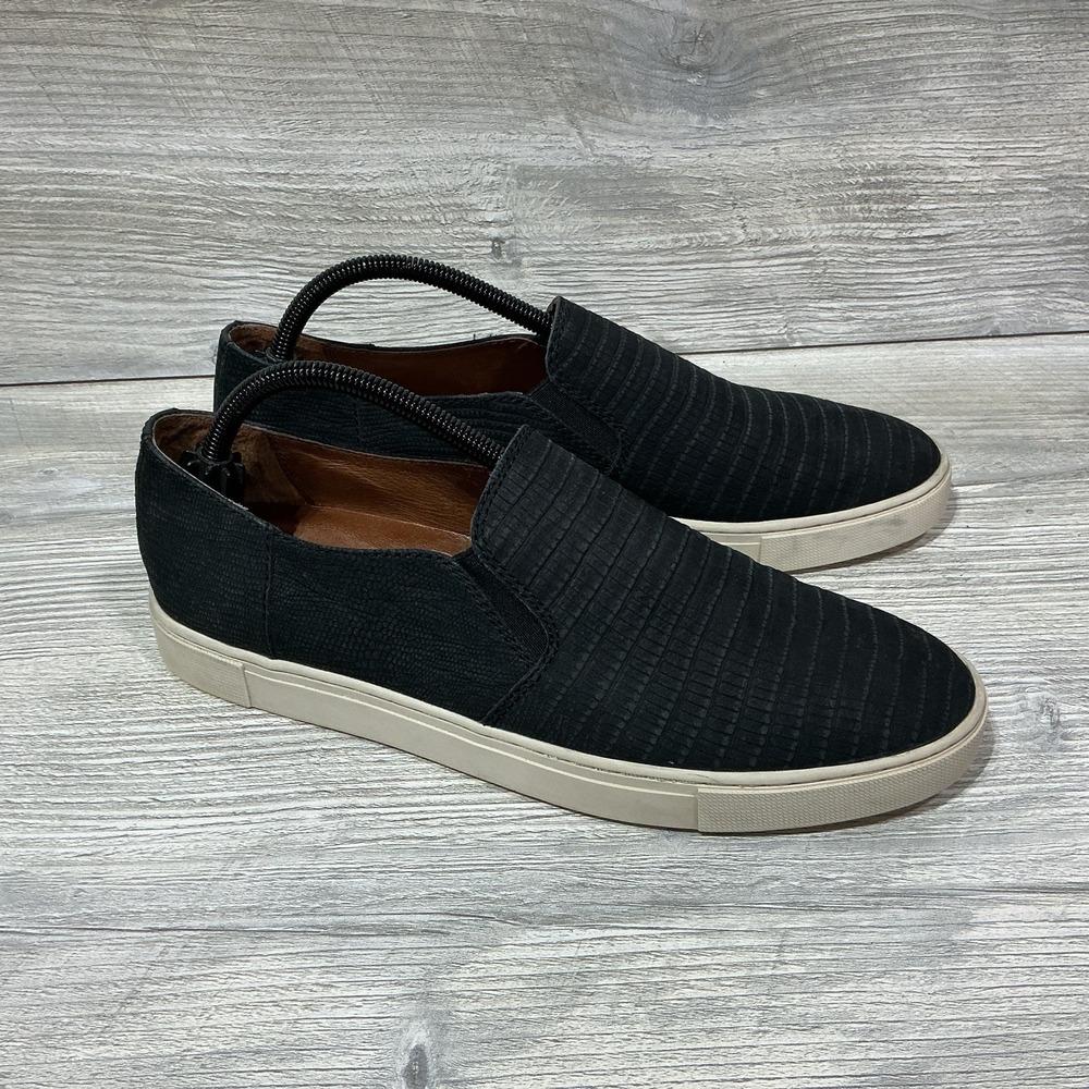 Frye Gemma Women's Black Suede Lizard Comfort Flats Slip On Shoes US Size 10 M